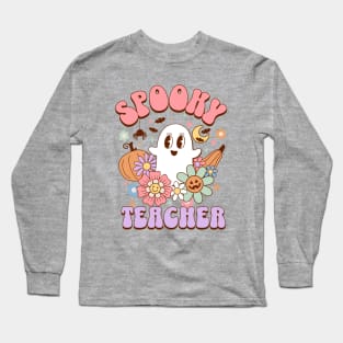 Spooky Teacher Kawaii Ghost Retro Halloween Preppy Aesthetic Long Sleeve T-Shirt